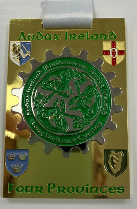 The Audax Ireland Four Provinces medal, with the crests of the four provinces