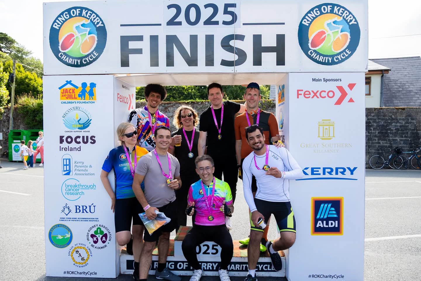 Group photo at the Ring of Kerry Charity Cycle finish line