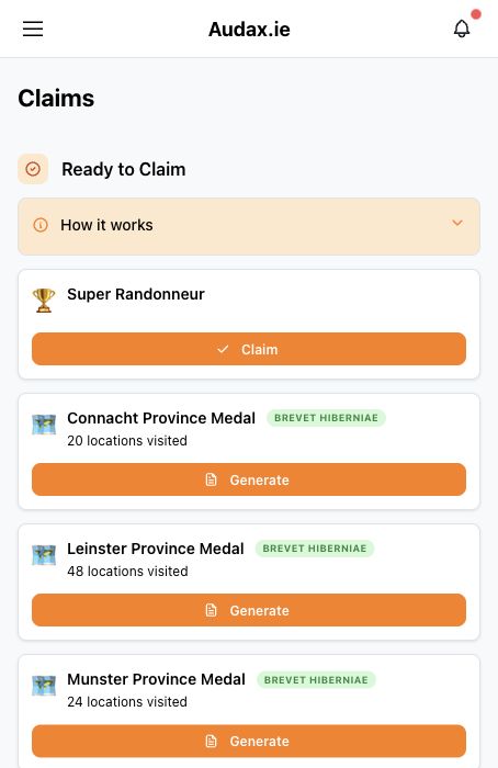 Claims page showing awards ready to claim and claims in progress