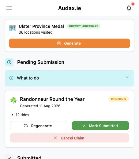 Generated claim form card with download, sent, and cancel actions