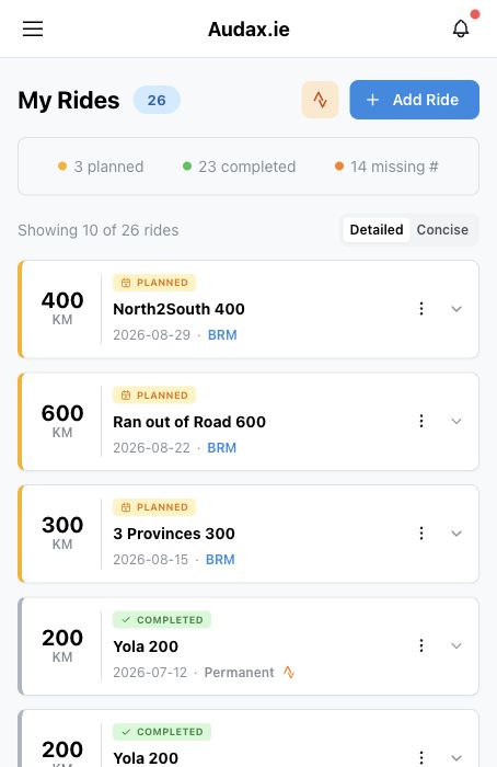Ride list page