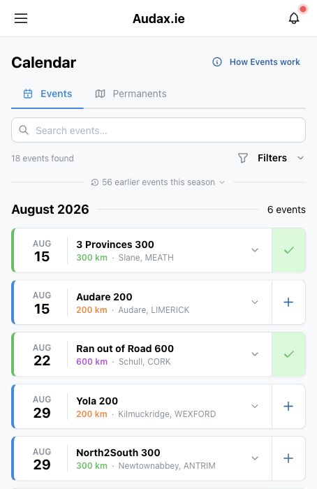 Calendar event with add as planned ride action