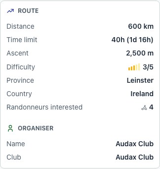 Expanded calendar event showing its 40-hour time limit and route details