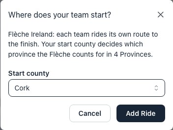 Flèche team start county selection