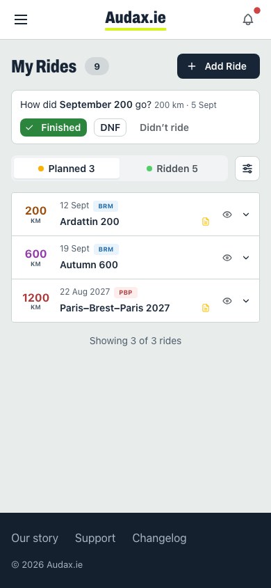 My Rides Planned tab