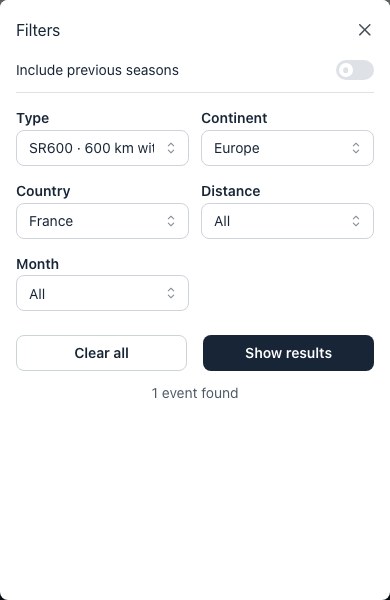 World filters set to SR600, Europe and France