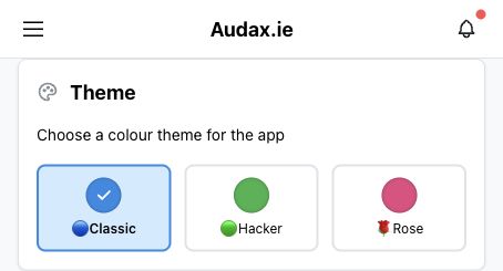 Theme setting showing the available colour themes