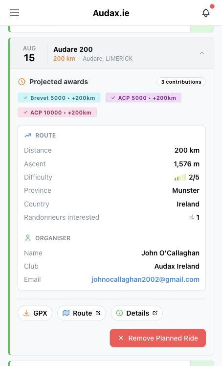 Expanded calendar event showing projected award contributions