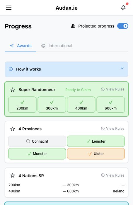 Progress page with projection toggle enabled showing projected changes in orange